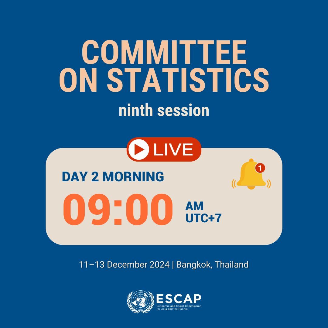 UNESCAP's tweet photo. 📢 30 minutes to go! Day 2️⃣ at #APStatsCST9 is about to kick off!
🔎 Explore how we can build agile statistical systems that are fit for the future.
Join us for insightful discussions at ➡️ https://t.co/3cKKZ42YLe https://t.co/iMnOLgmYNx