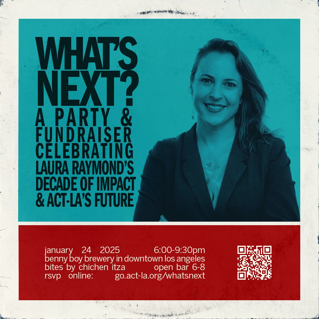ACT-LA (@actlosangeles) on Twitter photo Laura led a pivotal decade for ACT-LA — join us in celebrating <a href="/laurajraymond/">Laura Raymond</a>'s incredible contributions to our Los Angeles housing and transit justice movements.
🎟️ go.act-la.org/whatsnext Laura led a pivotal decade for ACT-LA — join us in celebrating <a href="/laurajraymond/">Laura Raymond</a>'s incredible contributions to our Los Angeles housing and transit justice movements.
🎟️ go.act-la.org/whatsnext