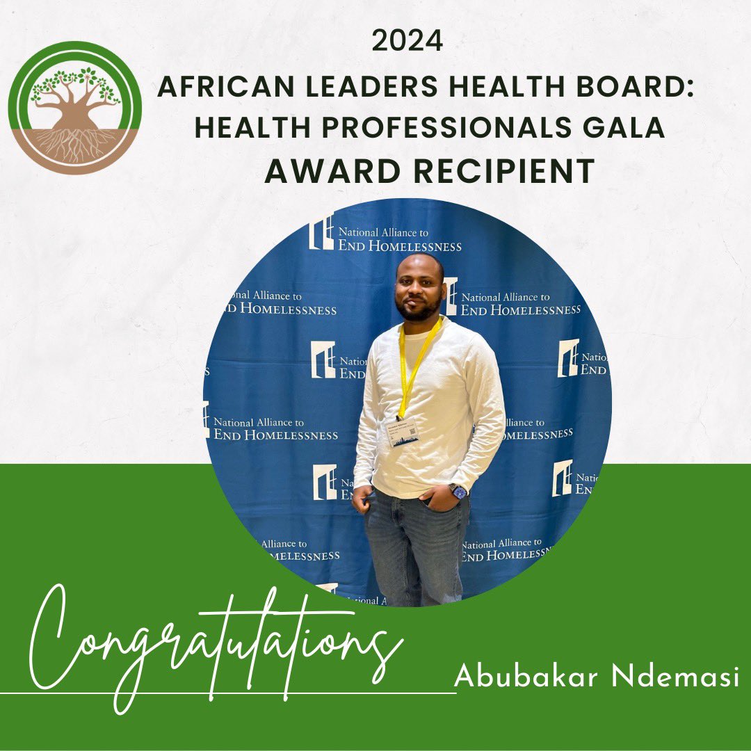 ALHealthBoard's tweet photo. The African Leaders Health Board was honored to recognize the heroes in our community at the African Health Professionals Gala. Today, we would like to highlight one of our award recipients: Abubakar Ndemasi! Congratulations 🎊 https://t.co/bOPIP2RfRU
