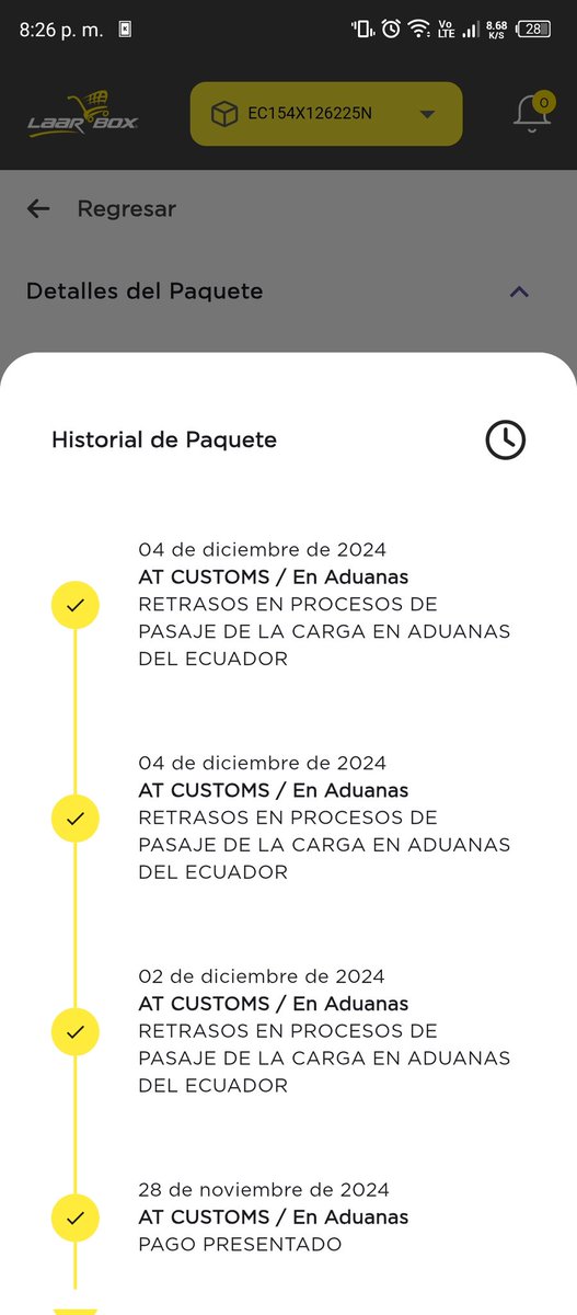 shinigamicorei7's tweet photo. @LaarBox ya es 11 de diciembre y el paquete sigue con los supuestos retrasos en la aduana, ya son más de 15 días de demora, supuestamente mi pago ya fue aprobado, si el paquete sigue retenido,qué significa? Me van a cobrar más? https://t.co/UdHXv1sLFb