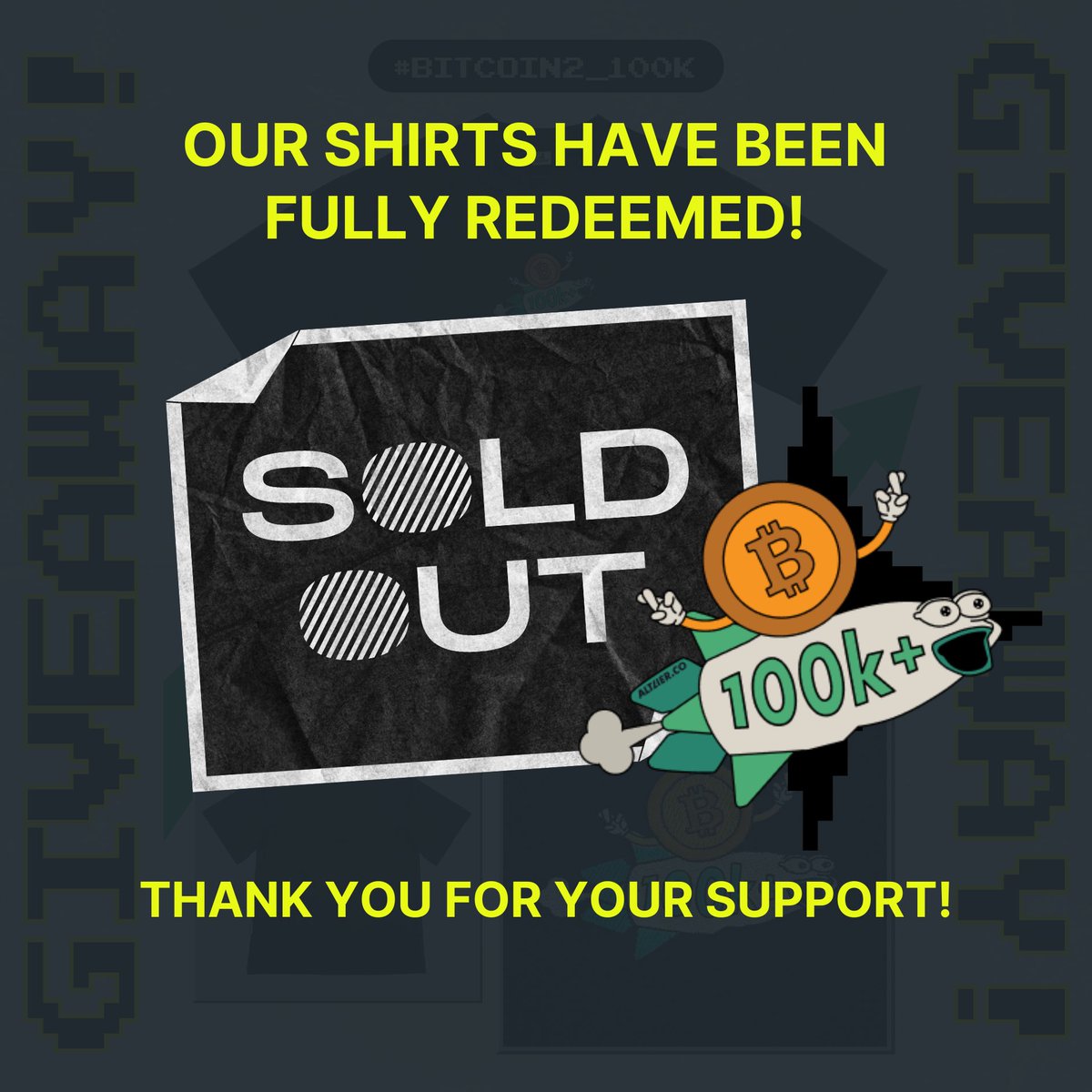 🚨 Bitcoin Soars Past $100k! Join the Celebration with @altlierco's Epic Giveaway! 🚀🎉

🎁 Win 1 of 50 Exclusive Altlier $BTC 100k+ T-Shirts 👕

✅ Here's how to enter:
1. Follow @altlierco 
2. Like &amp; Retweet this post 
3. Comment with your Altlier.co referral URL