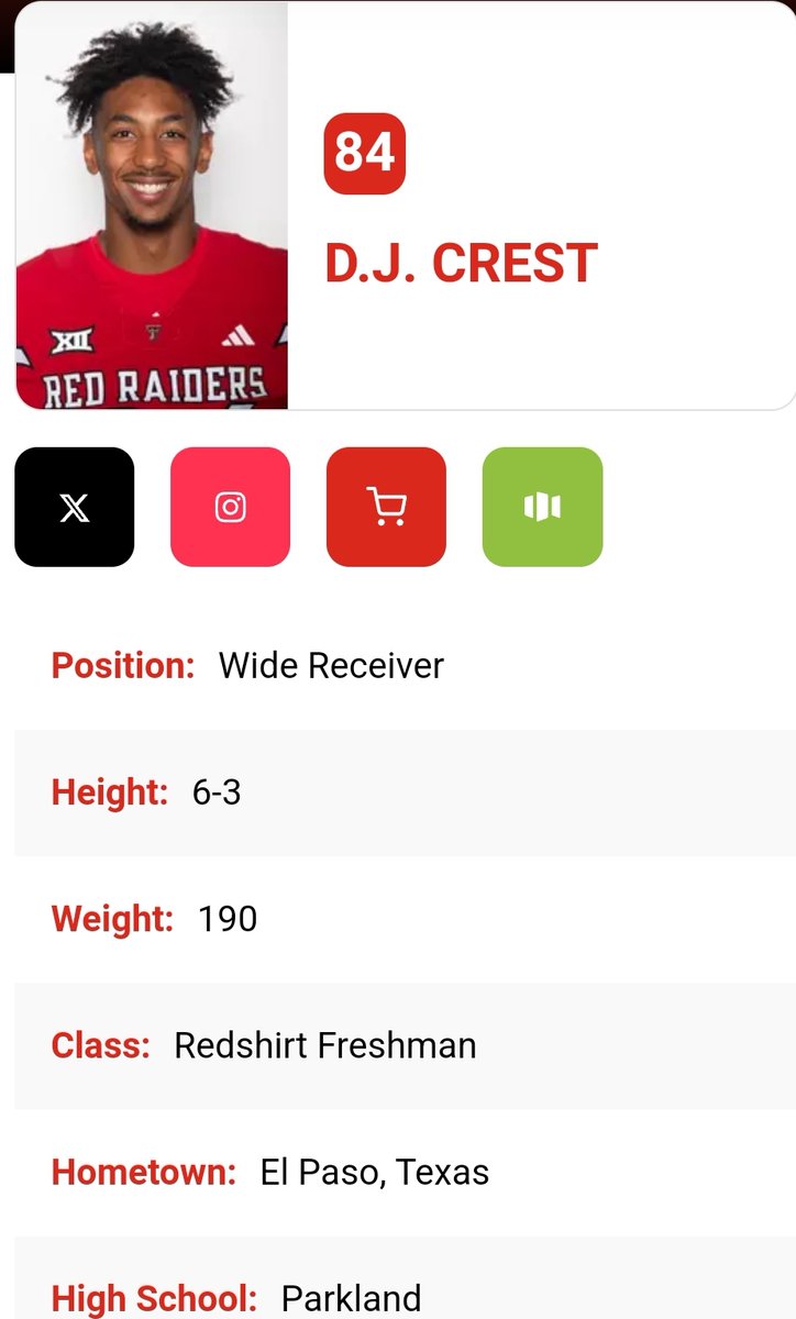 Texas Tech redshirt freshman WR DJ Crest entered the transfer portal <a href="/theeonlyydj/">DJ Crest</a>
