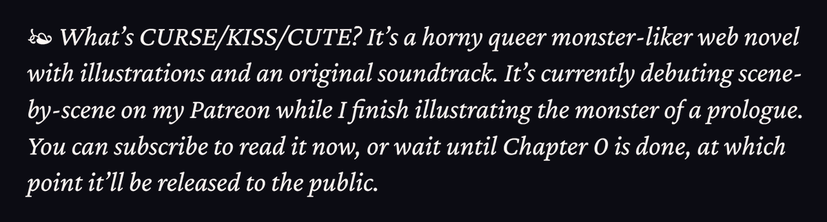 CURSE/KISS/CUTE - Episode 1, final scene is now up on Patreon: patreon.com/posts/117800320

in which Aster finally lets it all out.