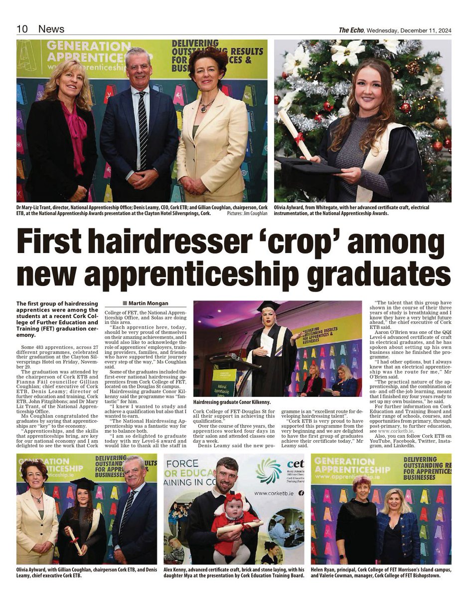 Cork College of FET - Bishopstown Campus 🇮🇪 🇪🇺 (@fetbishopstown) on Twitter photo Thanks <a href="/echolivecork/">EchoLive.ie</a> for covering our recent #GenerationApprenticeship graduation in today's paper. 483 new graduates across diverse areas including the first <a href="/Nationalhairapp/">National Hairdressing Apprenticeship</a>
<a href="/DouglasSt_CCFET/">Cork College of FET - Douglas Street Campus</a> <a href="/CorkCollege/">Cork College of FET - Morrison’s Island Campus</a> @corketb <a href="/DenisLeamy/">Denis Leamy</a> <a href="/apprenticesIrl/">Apprenticeship Irl</a>
#ThisisFET #FETisforEveryone Thanks <a href="/echolivecork/">EchoLive.ie</a> for covering our recent #GenerationApprenticeship graduation in today's paper. 483 new graduates across diverse areas including the first <a href="/Nationalhairapp/">National Hairdressing Apprenticeship</a>
<a href="/DouglasSt_CCFET/">Cork College of FET - Douglas Street Campus</a> <a href="/CorkCollege/">Cork College of FET - Morrison’s Island Campus</a> @corketb <a href="/DenisLeamy/">Denis Leamy</a> <a href="/apprenticesIrl/">Apprenticeship Irl</a>
#ThisisFET #FETisforEveryone