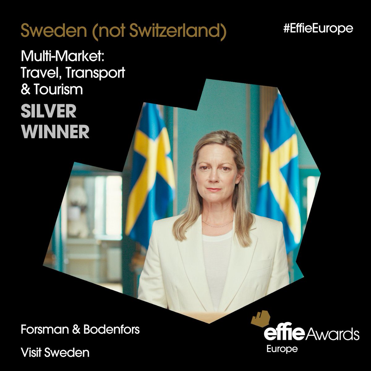 Effie Awards Europe (@effieeurope) on Twitter photo 🥈 Silver Award in Multimarket: Travel, Transport & Tourism goes to <a href="/ForsBodenfors/">Forsman & Bodenfors</a> for "Sweden (not Switzerland)" (Client: <a href="/VisitSweden/">Visit Sweden</a>). Still mixing up Sweden and Switzerland? Visit Sweden’s campaign made sure to settle the score with flair. Congratulations! #EffieEurope 🥈 Silver Award in Multimarket: Travel, Transport & Tourism goes to <a href="/ForsBodenfors/">Forsman & Bodenfors</a> for "Sweden (not Switzerland)" (Client: <a href="/VisitSweden/">Visit Sweden</a>). Still mixing up Sweden and Switzerland? Visit Sweden’s campaign made sure to settle the score with flair. Congratulations! #EffieEurope