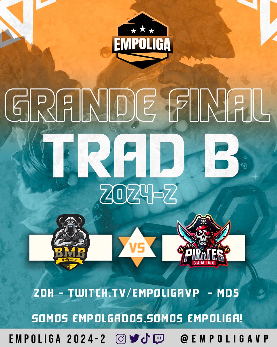 🏆 GRANDE FINAL | Tradicional Série B (Low Elo)

🔥 <a href="/BullsBmb/">BMB Black Machine Bulls</a>  x  <a href="/PRG_Oficial/">Pirates Gaming</a> 

As duas MELHORES campanhas até aqui agora duelam pela TAÇA! Mas só um será campeão! 

⚔️ Quem leva? 🏆

📅 Hoje | ⏰ 20h

🎥 Transmissão inédita em: 
twitch.tv/empoligavp