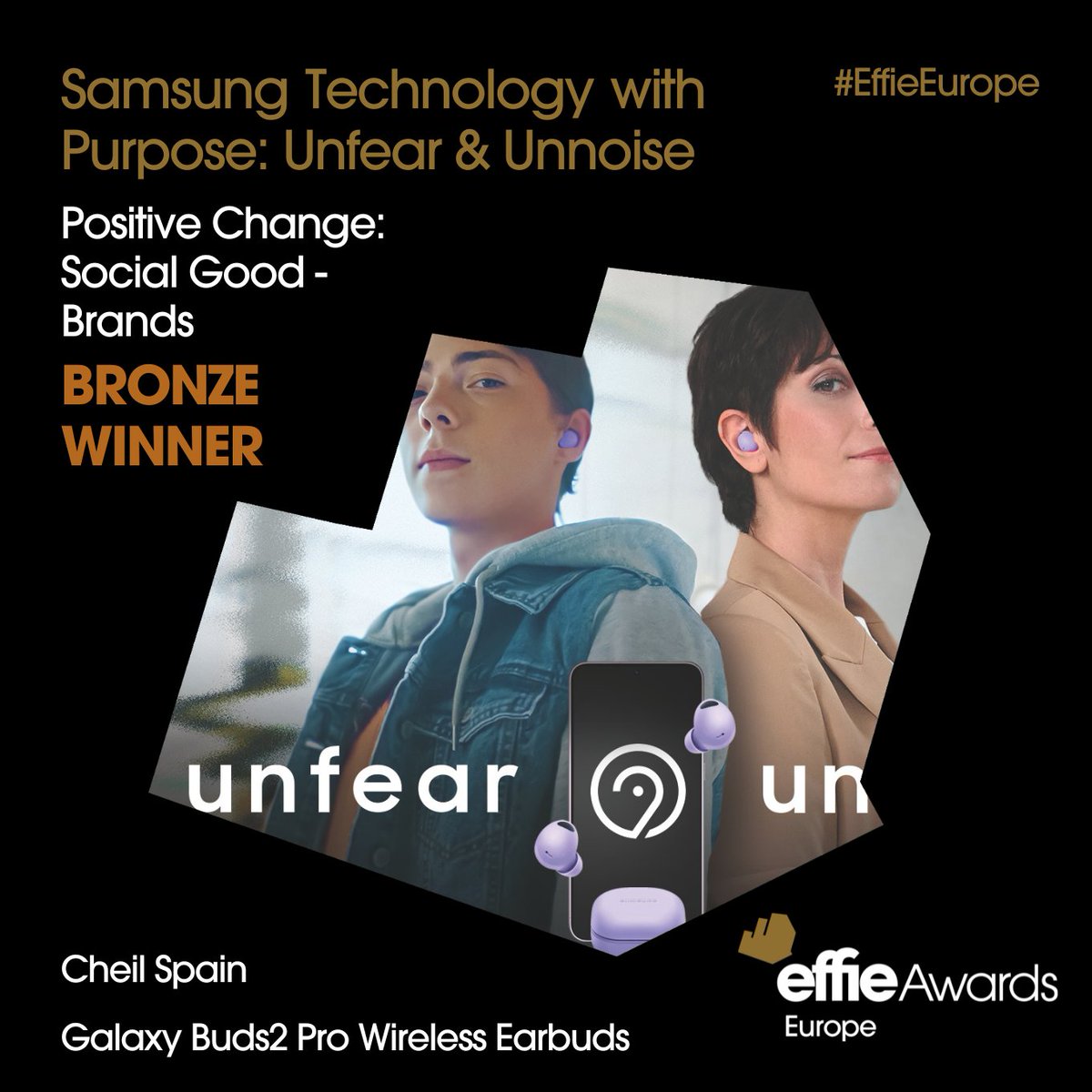 Effie Awards Europe (@effieeurope) on Twitter photo 🏆 Bronze Award in Positive Change: Social Good - Brands goes to <a href="/CheilSpain/">Cheil Spain</a> for "Samsung - Technology with Purpose: Unfear & Unnoise" (Client: <a href="/Samsung/">Samsung Electronics</a>). Can technology ease social anxiety? Samsung's innovative solutions bring a sense of calm to our digital lives. Congrats! 🏆 Bronze Award in Positive Change: Social Good - Brands goes to <a href="/CheilSpain/">Cheil Spain</a> for "Samsung - Technology with Purpose: Unfear & Unnoise" (Client: <a href="/Samsung/">Samsung Electronics</a>). Can technology ease social anxiety? Samsung's innovative solutions bring a sense of calm to our digital lives. Congrats!