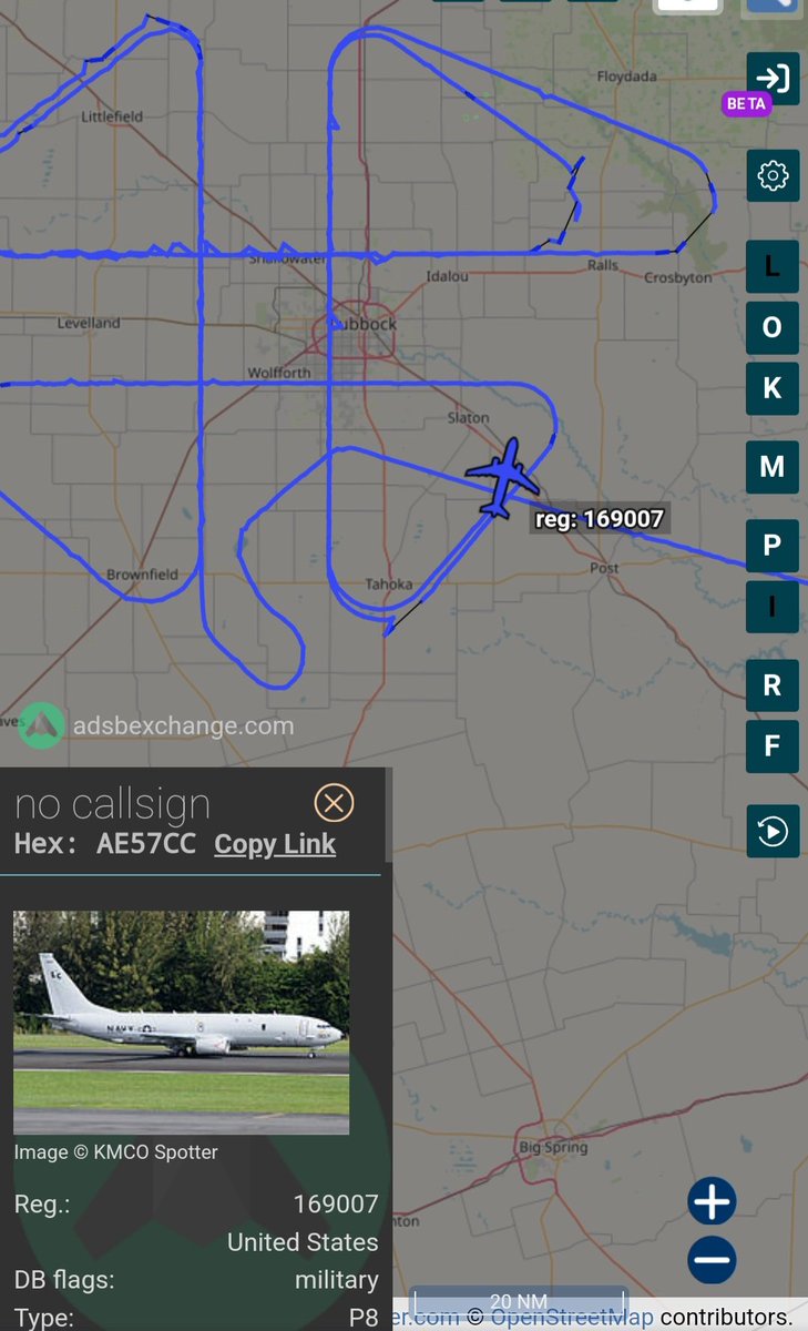 toystark6886's tweet photo. 169007 #AE57CC P8 out drawing pretty patterns over Lubbock, TX today. https://t.co/2w7BfVSzmu