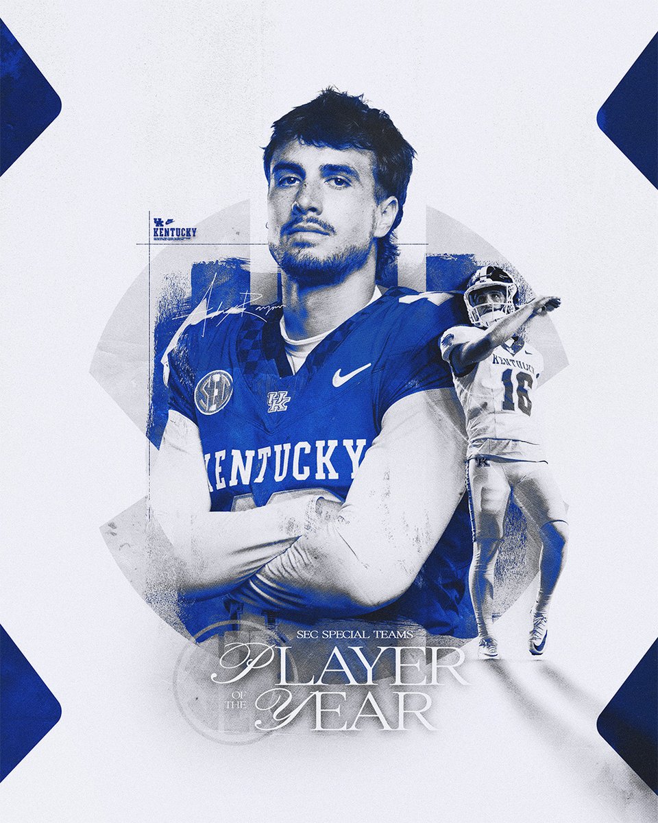 Kentucky Football (@ukfootball) on Twitter photo Congrats to Alex Raynor for being named the SEC Special Teams Player of the Year.
📰🔗 - ukathletics.com/news/2024/12/1… Congrats to Alex Raynor for being named the SEC Special Teams Player of the Year.
📰🔗 - ukathletics.com/news/2024/12/1…