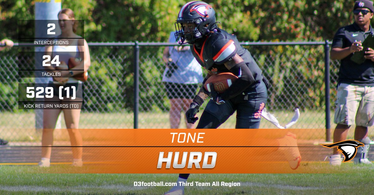 AthleticsAU's tweet photo. Congrats to @AUFootball__'s Tone Hurd on being named to the @d3football All-Region Third Team! #SoarRavensSoar #GBGR #TheRavenWay #D3football https://t.co/ZlX7hpBXbg