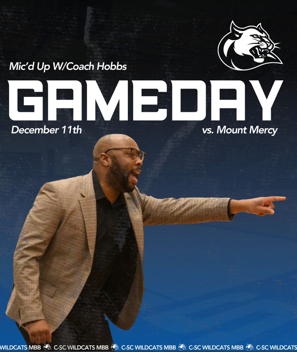 CSCWildcats's tweet photo. Get an up close and personal look into college basketball coaching tonight as @CSCWildcatsMBB Head Coach Dorian Hobbs, Jr. will me mic'd up on the broadcast in the Wildcats' game with Mount Mercy. Check it out at https://t.co/E6jhXfSCLJ.

#GoWild #CSCWildcats #HeartMBB #NAIAMBB https://t.co/DlHy2JUtB8