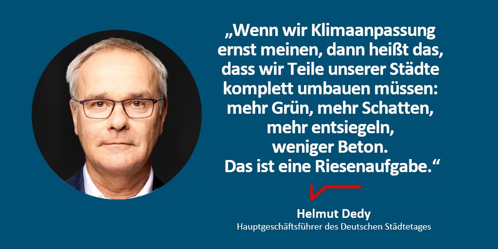 Neue #Klimaanpassungsstrategie des Bundes: 
Städtetags-Hauptgeschäftsführer Helmut Dedy bekräftigt im DLF Forderung nach Budget für die #Städte, um die Maßnahmen umzusetzen, da #Klimaanpassung Aufgabe der ganzen Gesellschaft sei.
📻🎧O-Ton Dedy ab 2:22:
➡️deutschlandfunk.de/wie-vorbereite…