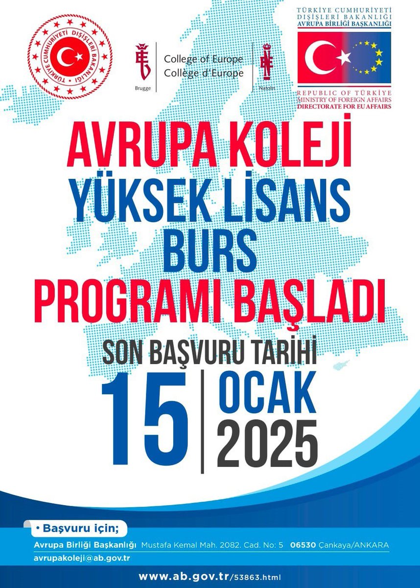 LyonMebEA's tweet photo. 🎓 Avrupa Koleji Yüksek Lisans Burs Programı Başvuruları Başladı! 🌍

Sürece ilişkin sorular için avrupakoleji@ab.gov.tr adresiyle iletişime geçebilirsiniz

Avrupa Koleji hakkında ayrıntılı bilgi https://t.co/guXXPQSmmT adresinden edinilebilir.

@tcmeb @mebabdigm @mebyyegm https://t.co/RIngiBcdDO
