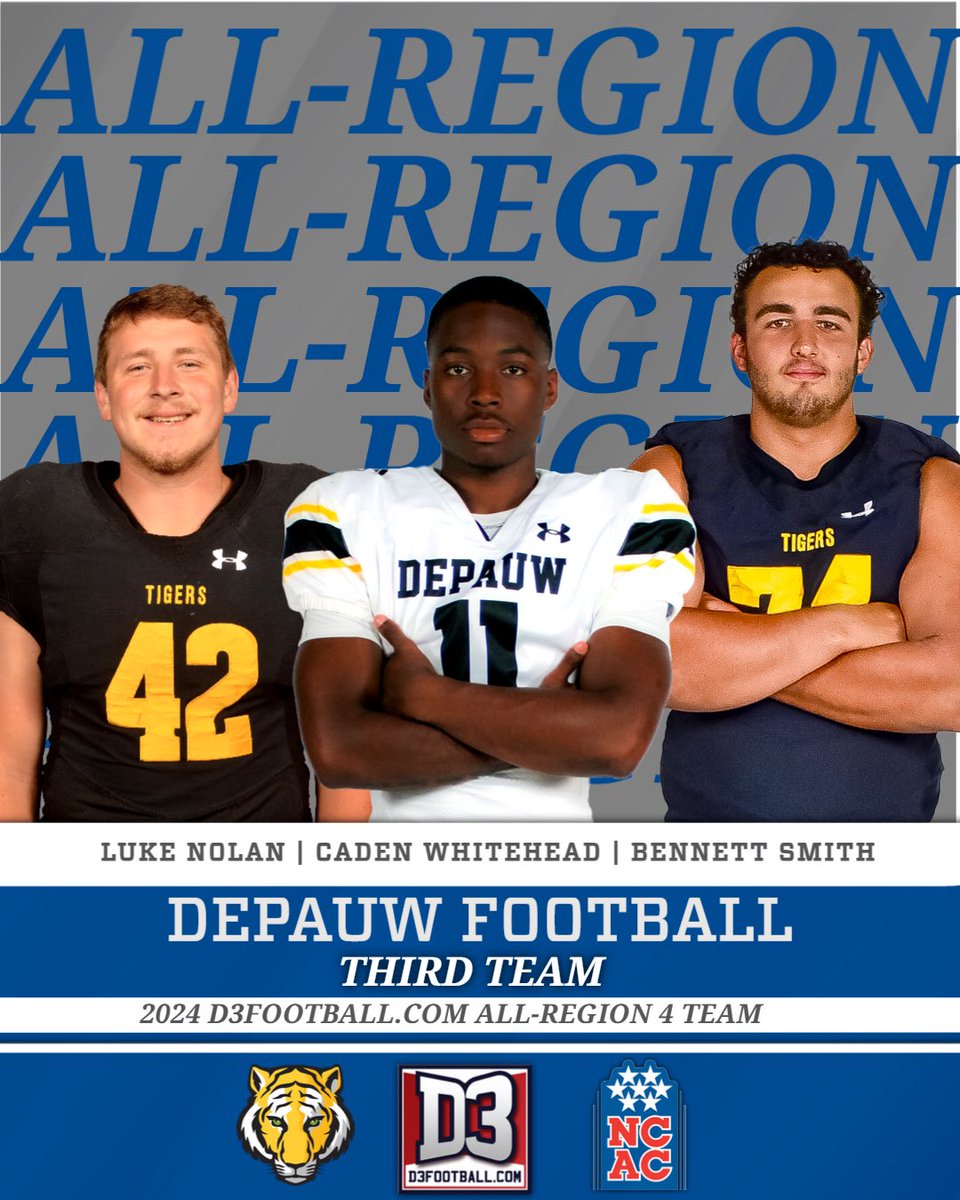 DePauw Tigers (@depauwathletics) on Twitter photo The <a href="/d3football/">D3football.com</a> All-Region teams were released earlier today & 13 members of the <a href="/DePauwTigersFB/">DePauw Football</a> team were named to All-Region teams! Be sure to scroll to see all of our Tigers represented! DePauw Football congratulations on a spectacular season!
#TeamDePauw #d3fb #DNQ The <a href="/d3football/">D3football.com</a> All-Region teams were released earlier today & 13 members of the <a href="/DePauwTigersFB/">DePauw Football</a> team were named to All-Region teams! Be sure to scroll to see all of our Tigers represented! DePauw Football congratulations on a spectacular season!
#TeamDePauw #d3fb #DNQ