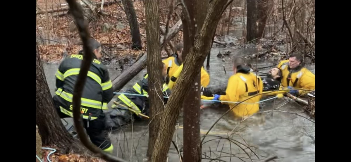 Brockton Fire &amp; <a href="/BrewsterEMS/">Brewster Ambulance</a> responded to an overdose in an encampment. Narcan was administered and the patient was extricated through swift-water due to the heavy rain. Firefighters used water exposure suits &amp; safety ropes to safely remove the man.