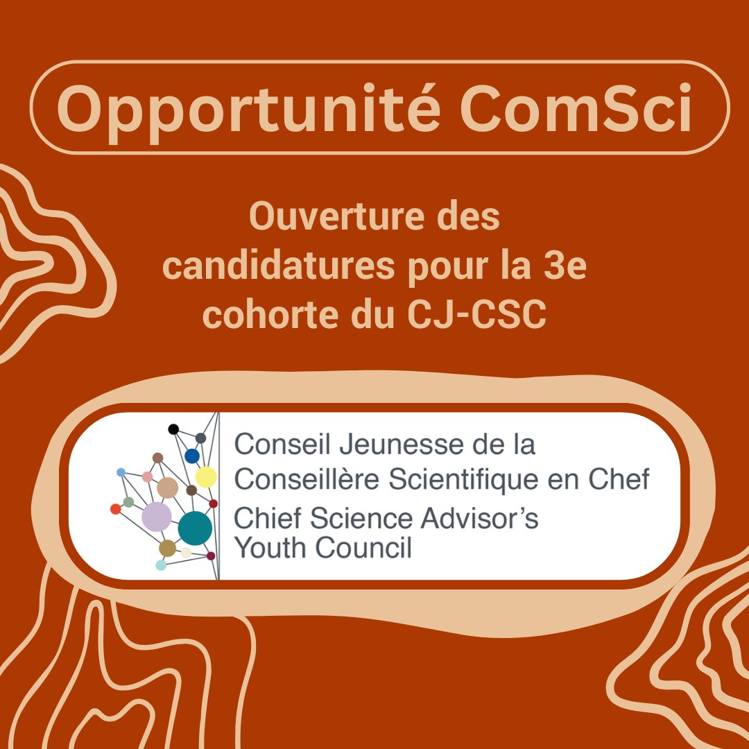 🔎 Tu souhaites explorer les dimensions sociétales de la science? Le Bureau de la conseillère scientifique en chef est à la recherche de candidats comme toi!

⌛ Jusqu’au 15 décembre, les 18 à 28 ans peuvent appliquer au conseil jeunesse – une opportunité inédite.