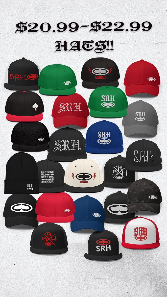 SRHProductions's tweet photo. Hat sale ends tonight!! Last chance to get lids for a low as 20 bucks ♠️🤙🏼⚡️ https://t.co/HN1dE6WLVN https://t.co/MsAZylHnxR
