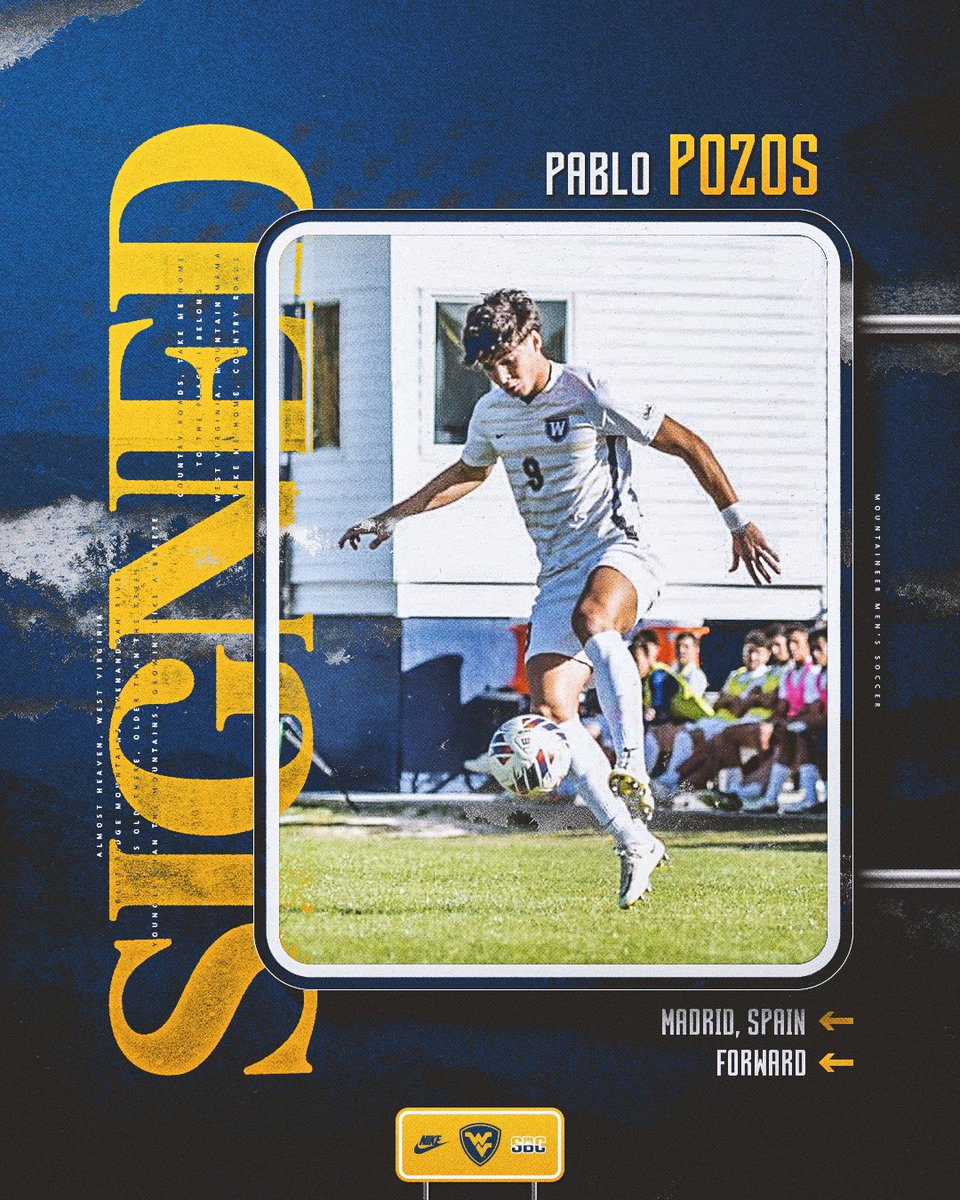 WVU Men's Soccer (@wvumenssoccer) on Twitter photo 𝓢𝓲𝓰𝓷𝓮𝓭 ✍️ 
Welcome to Morgantown, Pablo!
#HailWV 𝓢𝓲𝓰𝓷𝓮𝓭 ✍️ 
Welcome to Morgantown, Pablo!
#HailWV