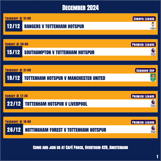 AmsterdamSpurs's tweet photo. The Europa league returns for the last time this calendar year. Glasgow Rangers away is never a chummy fixture, but with our injuries and recent form they will be smelling blood in the water. Join us at Café Parck from 2030 CET to see if Ange is gonna need a bigger boat. #COYS https://t.co/RNK82psk3q