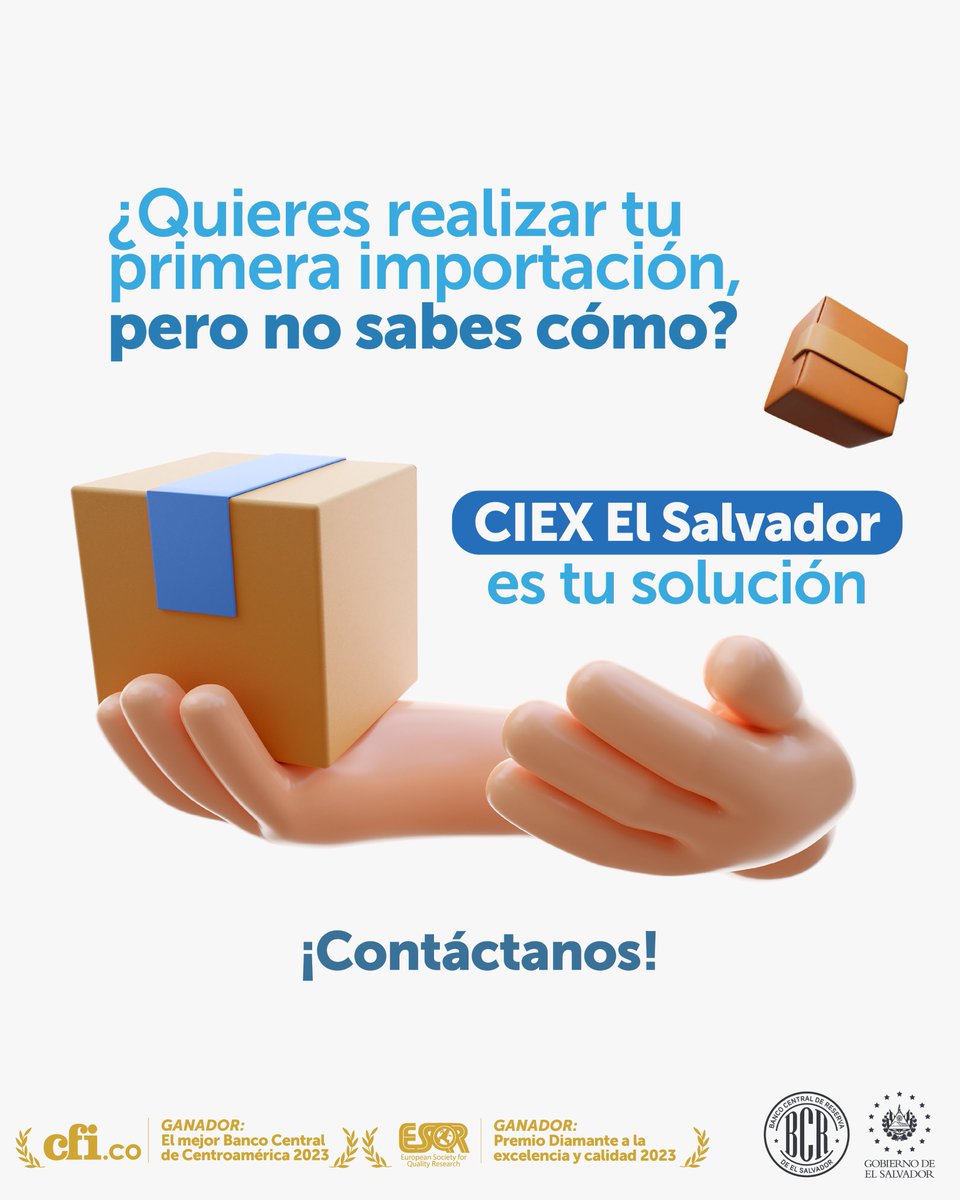 bcr_sv's tweet photo. En CIEX El Salvador te brindamos el asesoramiento necesario, según el producto y el país del que deseas importar ✅. Escríbenos a través de cieximportaciones@bcr.gob.sv o llámanos al 2281-8000. ☎️ https://t.co/eNpiIQvsHs