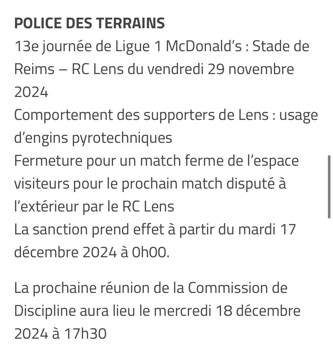 Encore et toujours des sanctions collectives pour de la pyro festive qui n’a entraîné aucun incident. 

Félicitations <a href="/LFPfr/">Ligue de Football Professionnel</a>