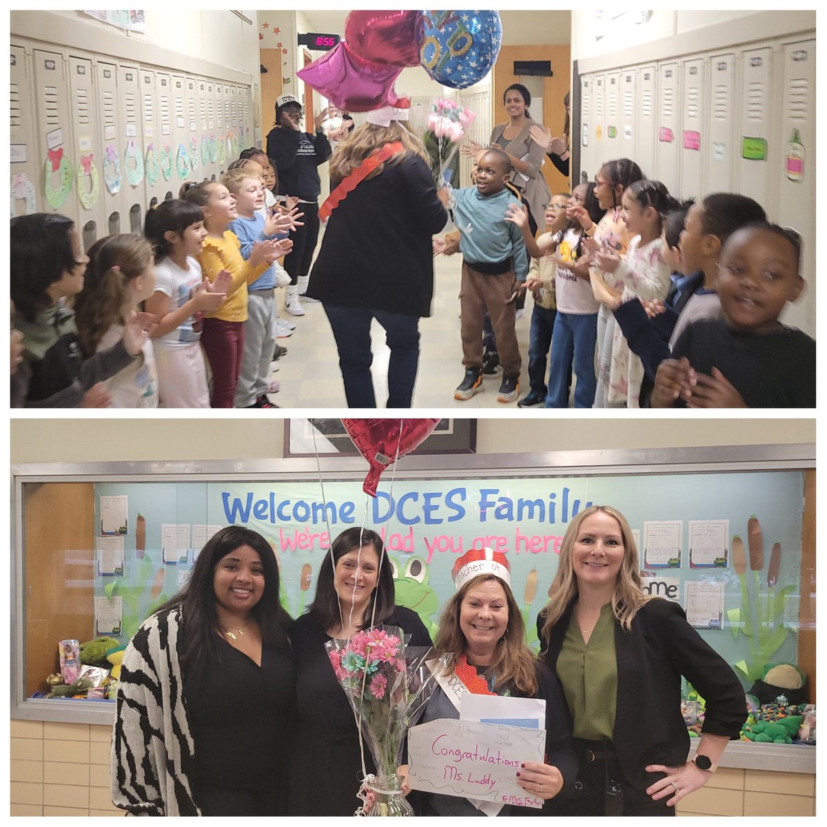 DCESBCPS's tweet photo. Today we celebrated the DCES Teacher of the Year, Mrs. Luddy, with a surprise parade!!! We are so lucky that Mrs. Luddy has dedicated all 28 years of her teaching career to the #DCESFAMILY! WE ❤️ YOU MRS.LUDDY! @Swindy1615 https://t.co/GUHzko15Mo