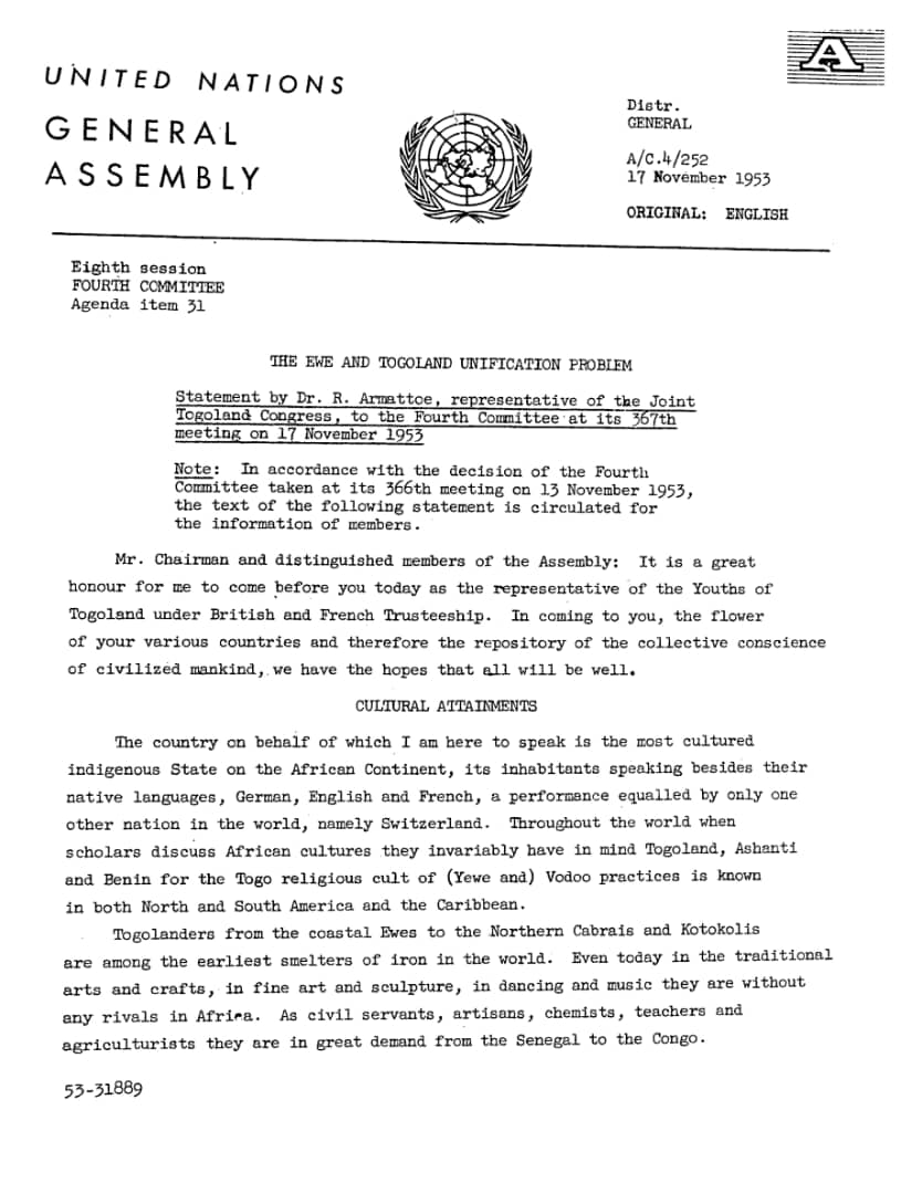 HSGF_WTL's tweet photo. @UNGeneva But ours was negotiated against us. Only the interest of Britain and Dr. Kwame Nkrumah was prioritized not even a thought was given to the report by Mr. Terazi one of the mission to Togoland nor the brilliant submission by Dr. R. Armattoe at the UN 4th committee. https://t.co/eLCDeuNJ6g