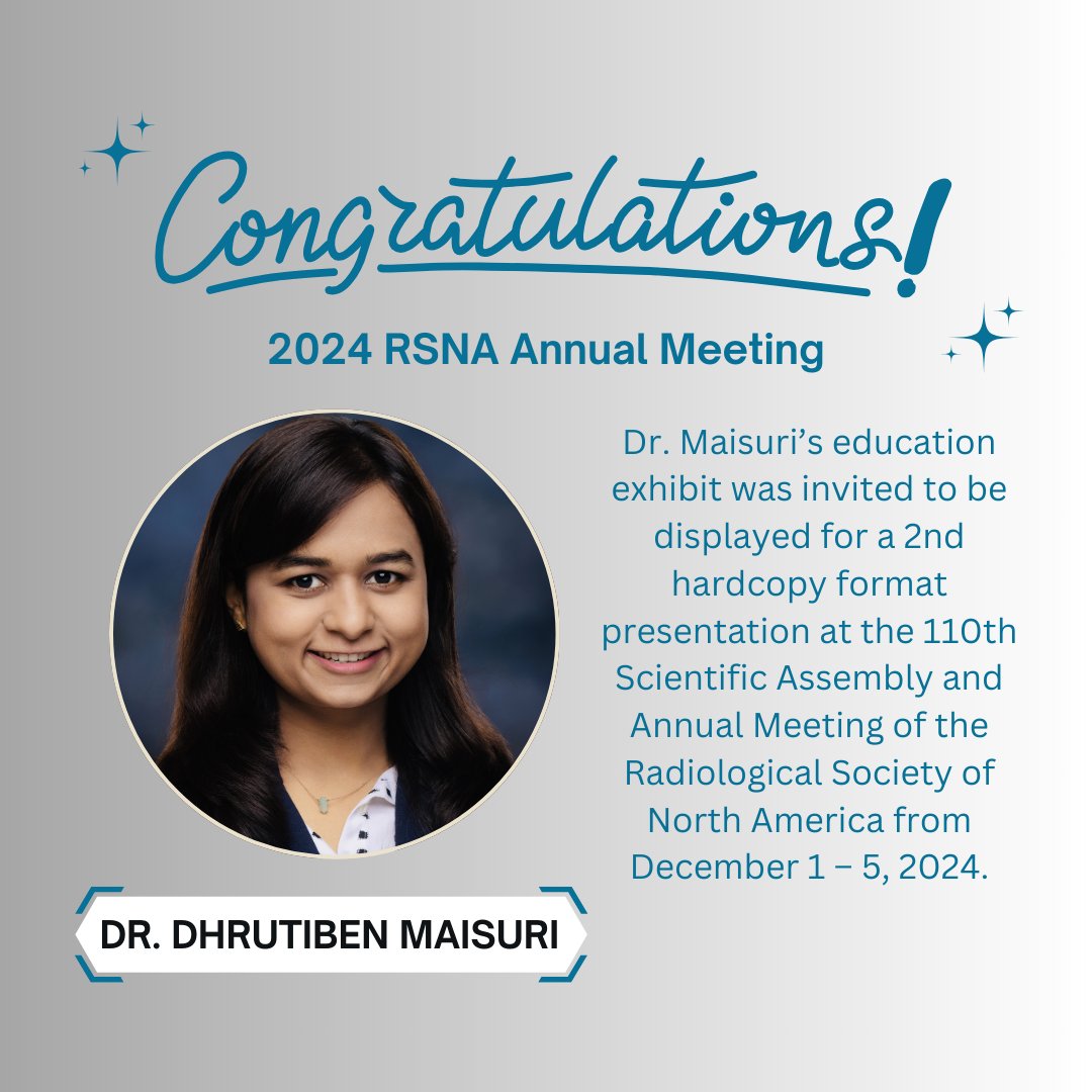 UT Health SA Radiology (@uthealthsarad) on Twitter photo Congratulations Dr. Maisuri for your work being invited a 2nd time to be displayed at the 2024 Radiological Society of North America (RSNA) Annual Meeting! We are very proud of you! Congratulations Dr. Maisuri for your work being invited a 2nd time to be displayed at the 2024 Radiological Society of North America (RSNA) Annual Meeting! We are very proud of you!