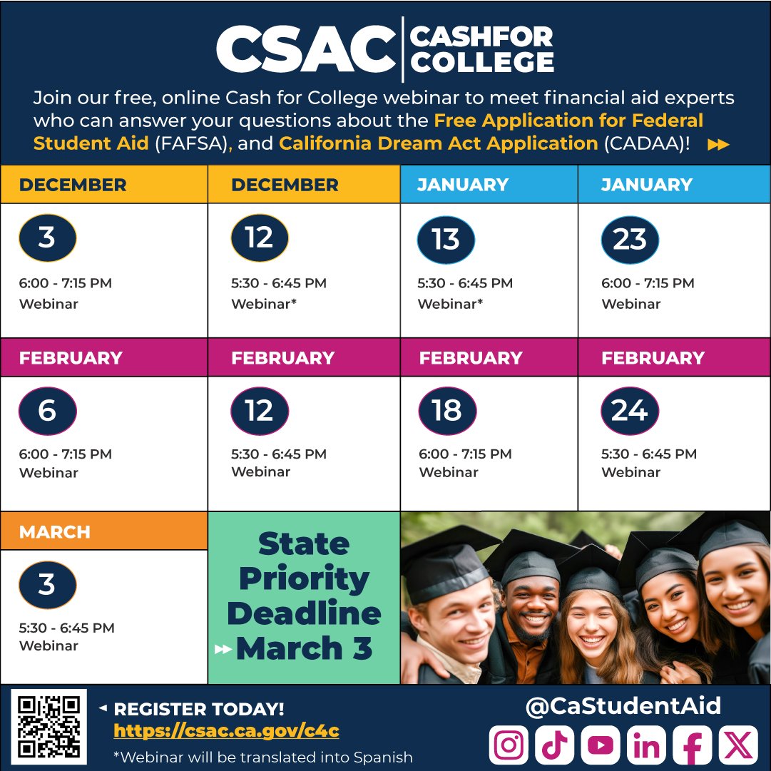 Do you need cash for college? Maybe not! There are grants and scholarships you don’t have to repay. 
--
¿Necesitas dinero para pagar la universidad? ¡Tal vez no! Hay becas y ayudas gratis que no tienes que devolver. 

castudentaid.org/c4c