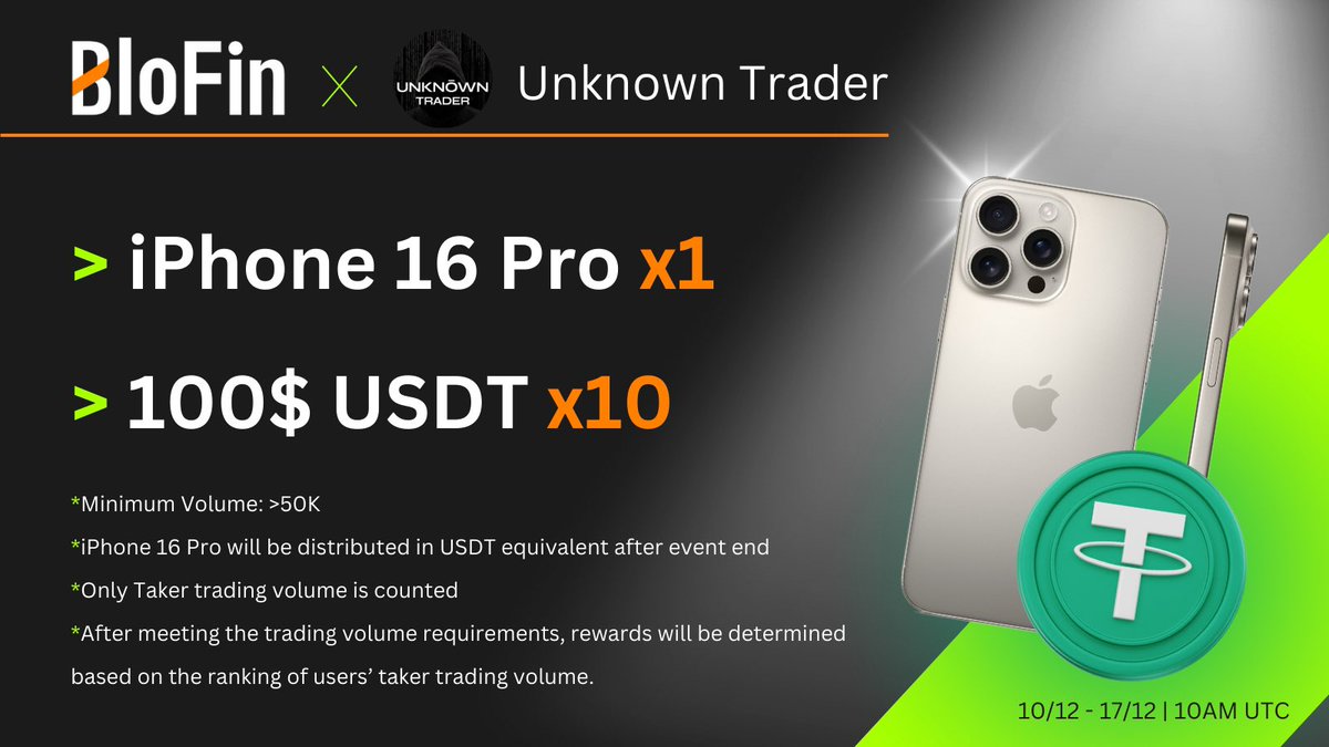 🎁 iPhone 16 Pro #Giveaway!

Prize: 2500$

🏆 2500$ between 11 winners

Must be:

• Follow Me <a href="/Learnernoearner/">UNKNOWN TRADER</a> 
• Deposit and start trading on #BLOFIN using our link: partner.blofin.com/d/UnknownTrader (dont forget to drop your UID below ⬇️ )

Draw in 7 days!⏰