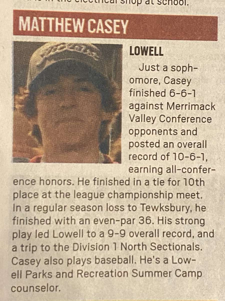 LowellHSgolf's tweet photo. Congrats to Matthew Casey: Lowell Sun All Star 2 years into his golfing career.   Hard work paying off!! ⁦@_LHSAthletics⁩ ⁦⁦@LowellSunSports⁩ https://t.co/xmj6Nbuo69