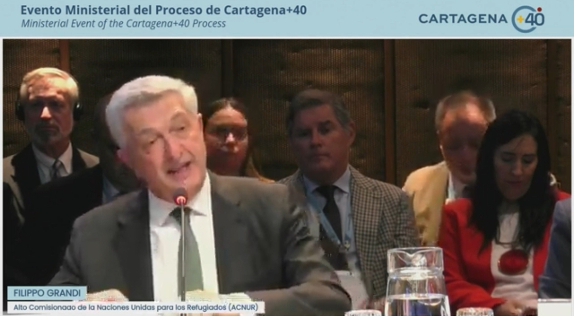 DDisplacement's tweet photo. "It is encouraging that #Cartagena40 has advocated for integrating one of the greatest challenges of the century: the adverse effects of climate change and disasters, and their impact on displacement"  – Filippo Grandi, @Refugees  #Cartagena40 #ClimateAction #Displacement 🌎 https://t.co/jhBVgvNtW8