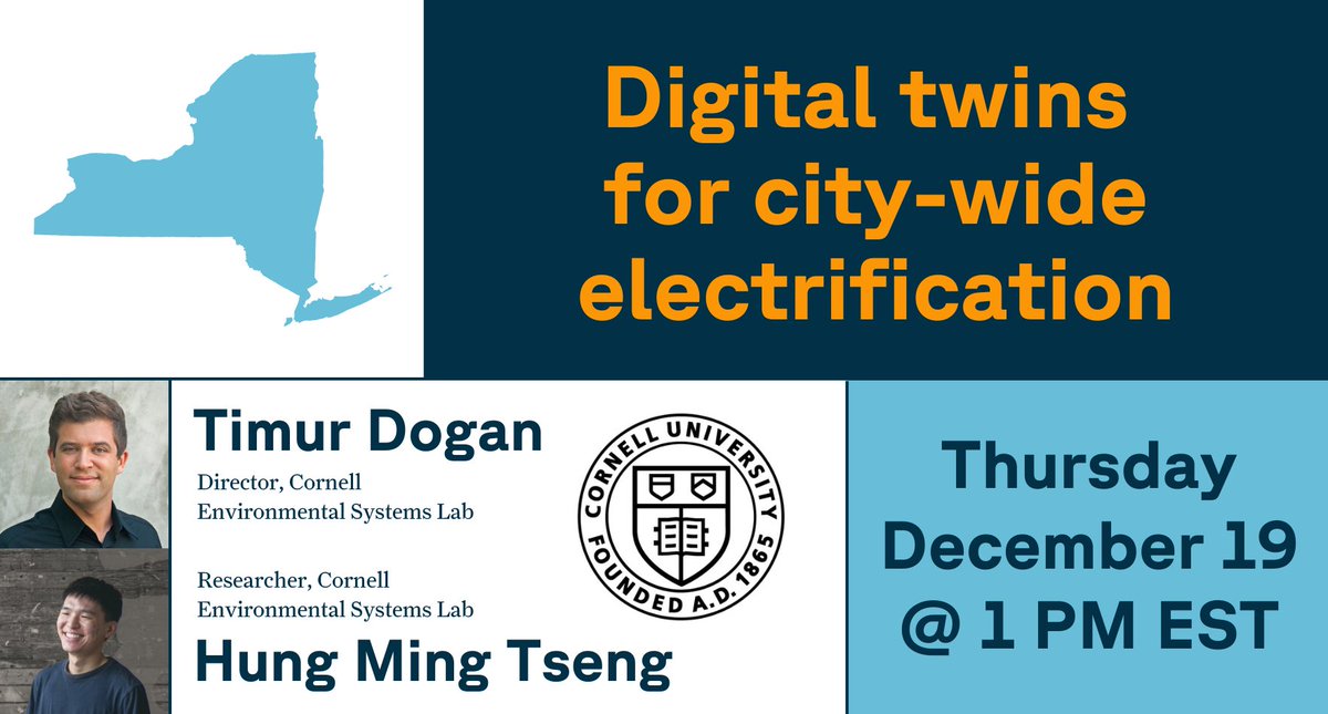 switchbox_data's tweet image. 📢 Tune in next Thurs to learn about the &apos;digital twin&apos; simulation that Ithaca is using to equitably electrify their entire building stock. You&apos;ll get to meet the first-of-its kind &apos;digital twin&apos; and the Cornell researchers behind it&apos;s creation!

Register: bit.ly/sb-digitaltwin