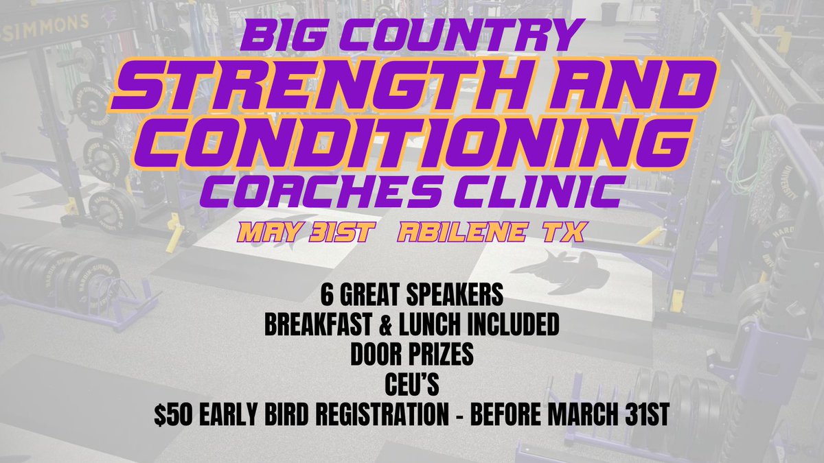 CoachJBurk's tweet image. 🗓️Mark your calendar - May 31st, 2025.  Excited to be hosting this great clinic!  Great opportunity for coaches to learn and fellowship.  More details coming soon. @DynamicFandS @RFS_Sports @OutputSports @NHSSCA_TX @NHSSCA_OK  #cscca #nhssca #nsca #strengthandconditioning…