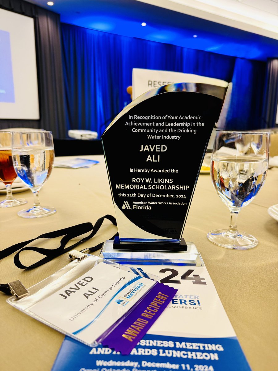 Honored &amp; excited to receive the prestigious Roy W. Likins Memorial Scholarship award from the <a href="/awwa/">American Water Works Association</a> Florida Section at 2024 Fall Conference! This award recognizes academic excellence, leadership, and contributions to the community and the water industry.

<a href="/UCFCECS/">UCF Engineering</a> <a href="/UCFCECE/">UCF Civil, Enviro. and Construction Engineering</a> <a href="/UCF/">UCF</a>