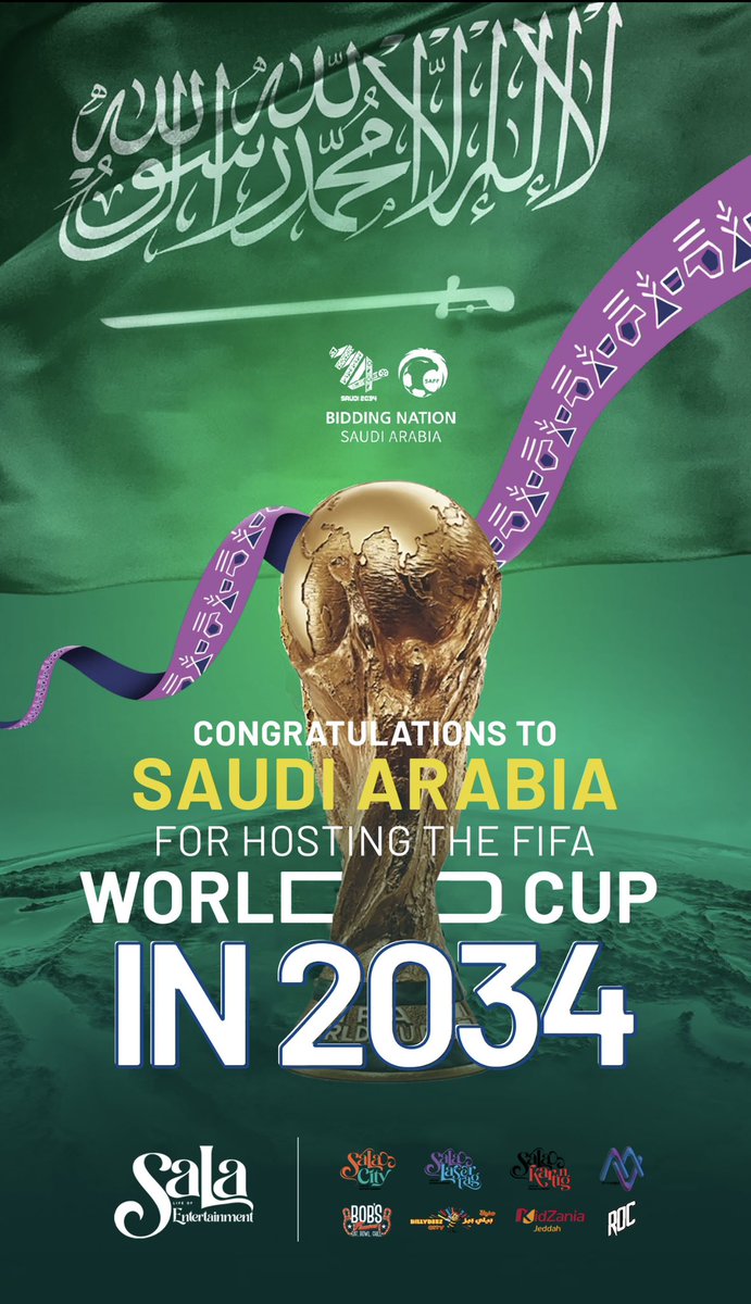 #أهلًا_بالعالم في #السعودية34 حلمنا وحققنا🇸🇦 المملكة على موعد مع العالم في 2034 🏆

#FIFAWorldCup2034
#كأس_العالم