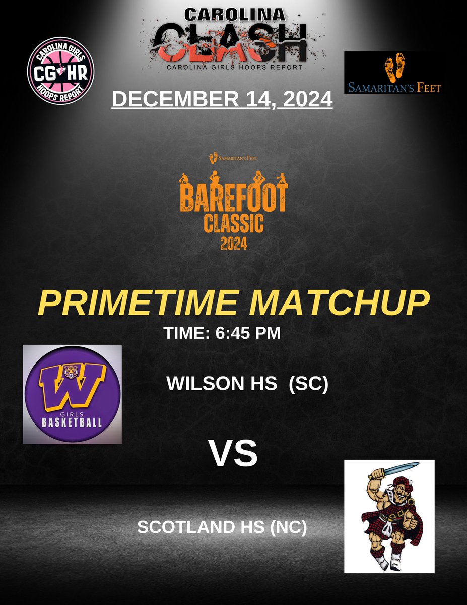 CghrMedia's tweet photo. π #CGHRMedia
#CarolinaClash
π - Florence, SC
@Samaritans_Feet
#BarefootClassic
π¨ PRIMETIME MATCHUP π¨
@tigers_wilson
VS
#ScotlandHS
6:45 PM
#CarolinaGirlsHoopsReport https://t.co/gqLo5zPxdi