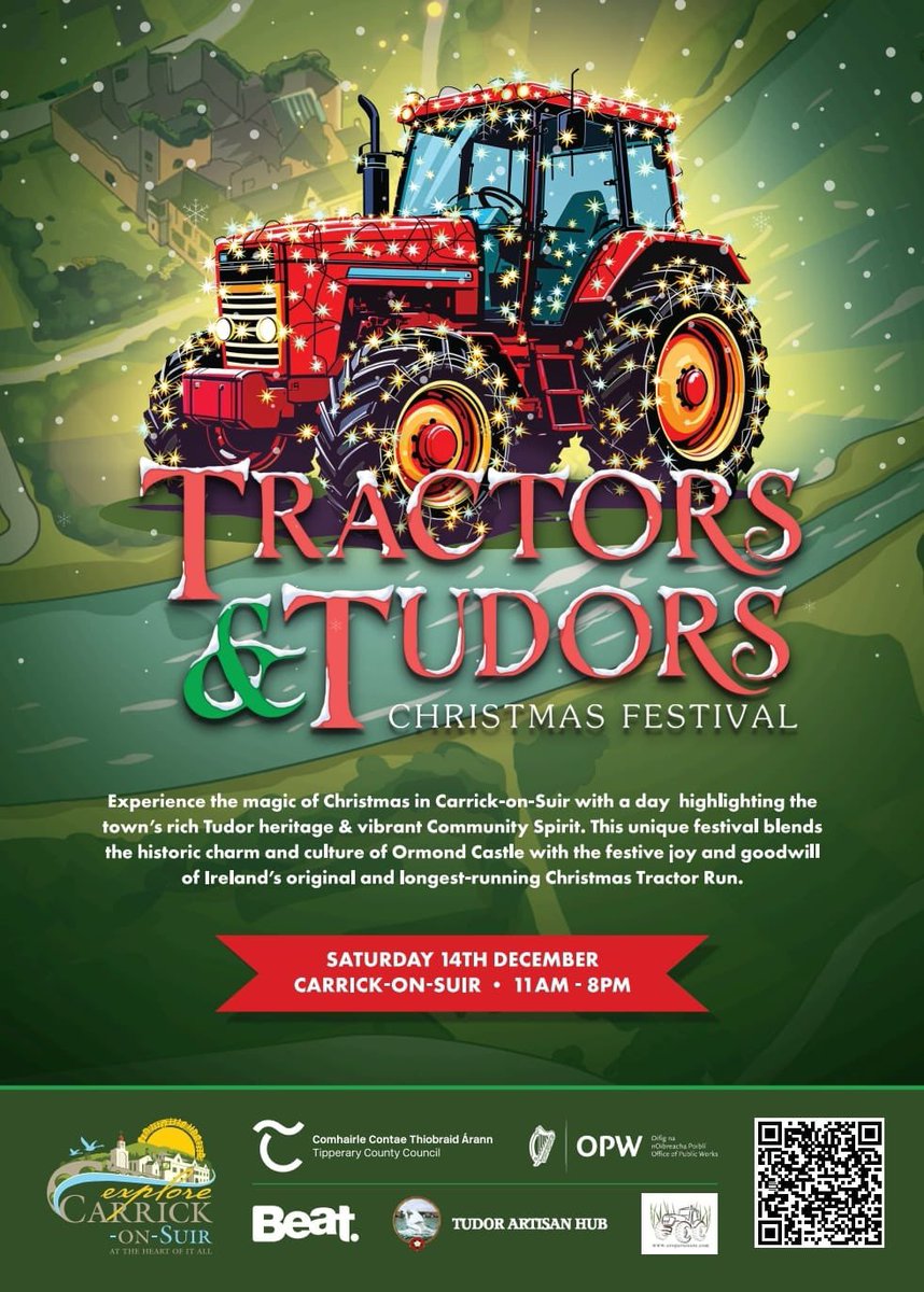 Christmas Festival this Sat Carrick-on-Suir.  Free Tours &amp; Craft Markets Ormond Castle. Amusements &amp; food stalls.
South East Bikers Toy Run 
Kids’ Christmas Tractor Run
Carrick Christmas Tractor Run
<a href="/beat102103/">Beat 102 103</a> Street Party.Details on explorecarrickonsuir.com <a href="/CarrickonsuirMD/">CarrickonsuirMD</a>