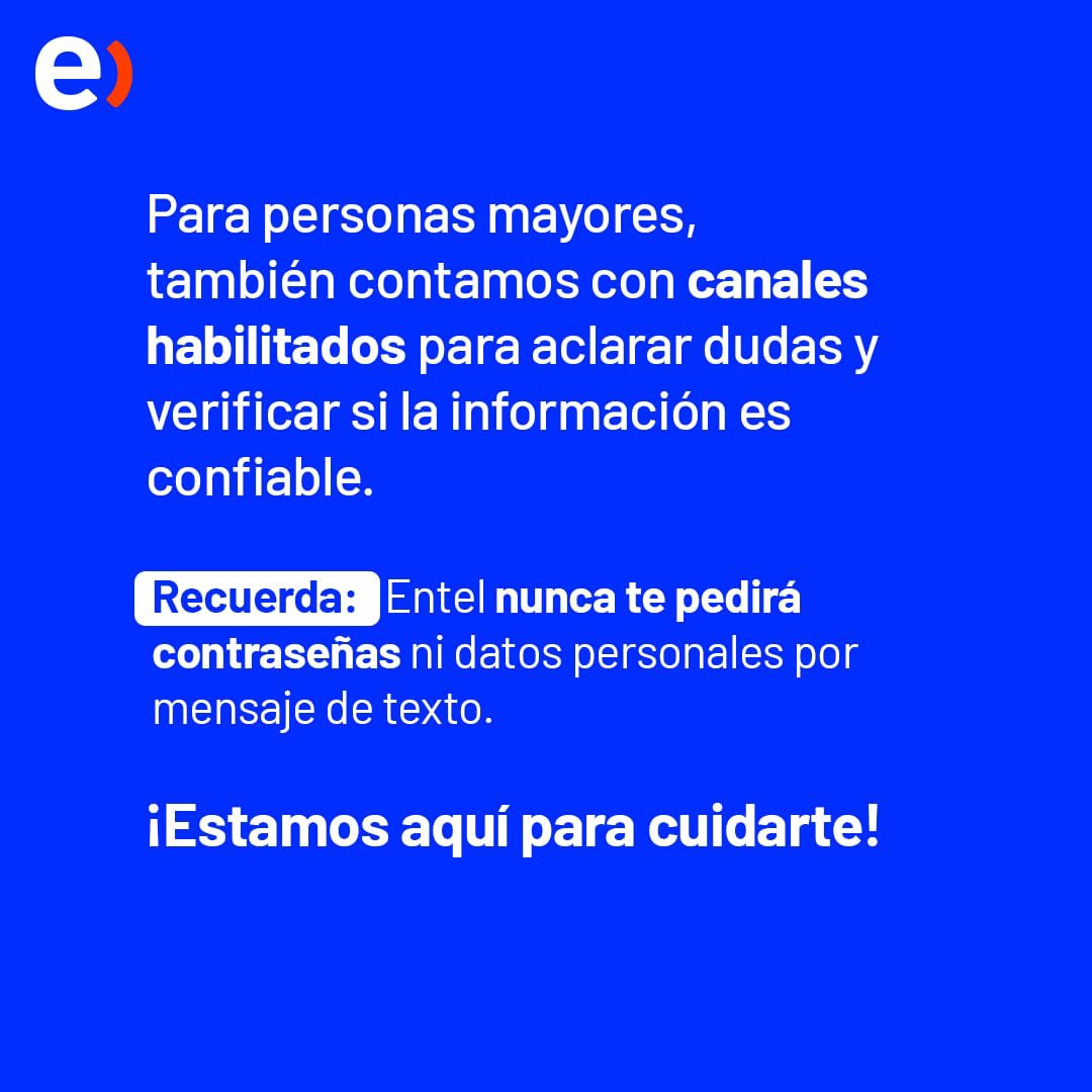 entel's tweet image. En Entel siempre estamos compartiendo recomendaciones para ayudarte a navegar de forma segura por internet.

Si recibes información sospechosa, te sugerimos que revises solo nuestros canales oficiales:
•entel.cl
•App de Entel
•Llamando al 103