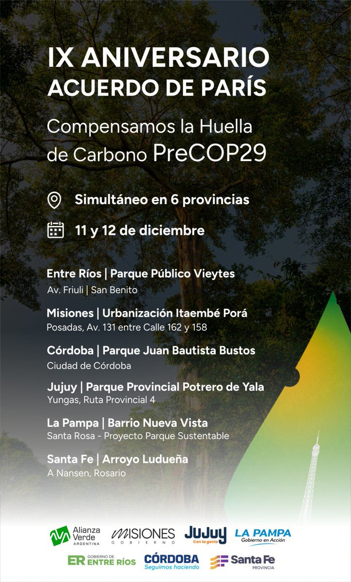 CCMisiones's tweet photo. 🌿Alianza Verde en Acción🌿
En el Aniversario del Acuerdo de París plantaremos en simultáneo, árboles nativos para compensar la Huella de Carbono de la #PreCOP29 realizada en Misiones.
🌳Demostramos nuestro compromiso y la importancia de trabajar juntos por un futuro más verde. https://t.co/7JXBQxMGed
