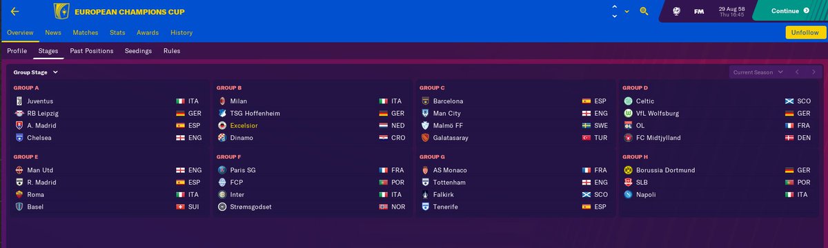 HarryBowFM's tweet photo. UEFA CHAMPIONS LEAGUE 2058/59
🌍 The draw for the UCL Group Stage has taken place...
🇳🇱 Excelsior
🇮🇹 AC Milan
🇩🇪 Hoffenheim (we beat in UCL semi final in 2056/57)
🇭🇷 Dinamo Zagreb

Shamrock Rovers miss out in playoffs and drop into UEL. Dundalk lost in UEL playoffs.

#Bow2058I59 https://t.co/dMDuu04OG5
