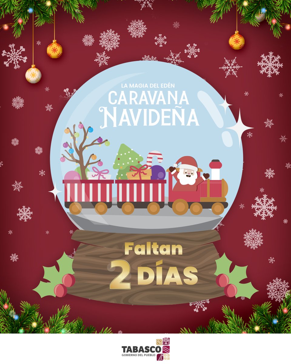 ¡Faltan solo 2 días para vivir la magia de la Navidad! 🎄
Únete a la Caravana Navideña organizada por el Gobierno del Estado y acompáñanos en un día lleno de luces, sonrisas y alegría. 🎅

#LaMagiaDelEdén
#GobiernoDelPueblo