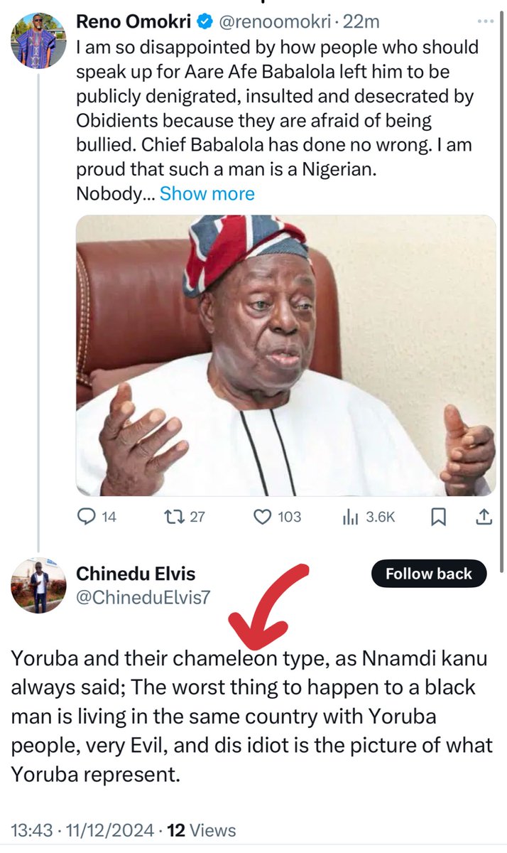 renoomokri's tweet image. Dear Chinedu,

Thank you for your feedback. Yorubas are chameleons? Are you sure? Please fact-check me: There are more Igbos living in the Southwest than in any individual Southeastern State. If the Lukumi are chameleons, how could this be true? 

How can living with the Lukumi…
