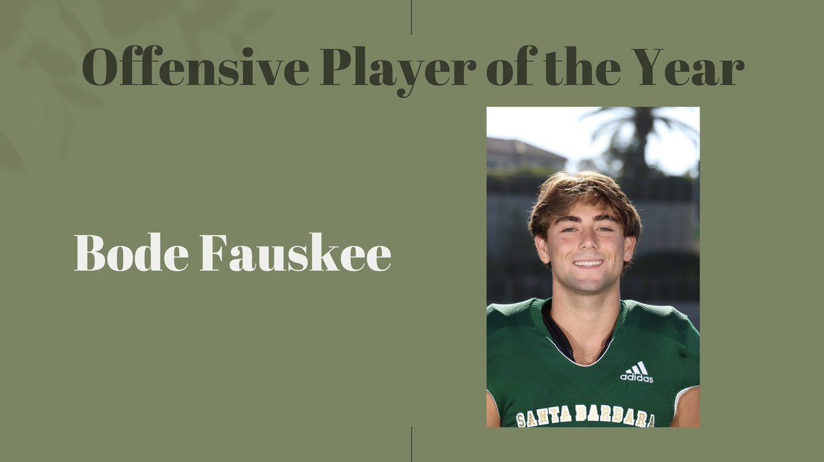 Proud to announce the 2024 Santa Barbara Dons Football Offensive Player of the Year recipient <a href="/Bodefauskee06/">Bode Fauskee</a>!!!