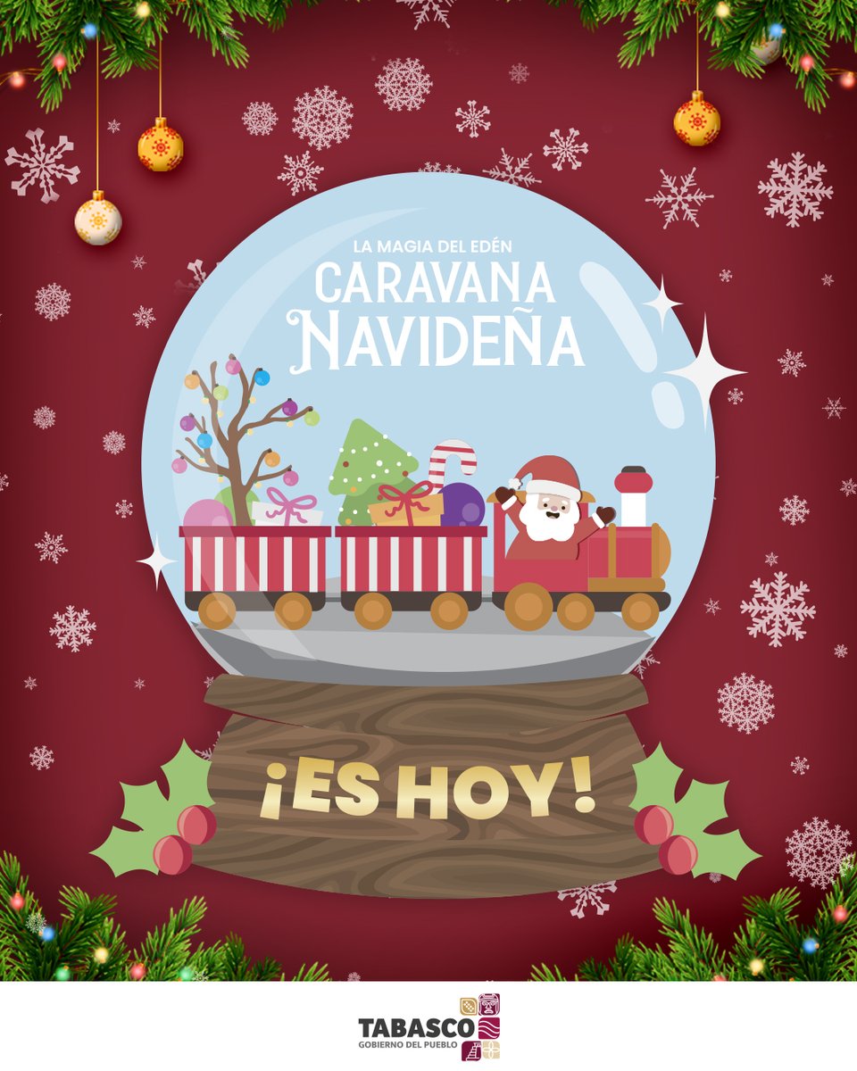 ¡Por fin llego el día! Te esperamos en la Caravana Navideña, organizada por el Gobierno del Estado de Tabasco, lleva a toda tu familia y disfruta de este día lleno de magia y alegría.🎄💫
 
📍Recorrido: inicio en Zona CICOM.
🕒 5:00 p.m.

Vivamos juntos la Navidad 🎅