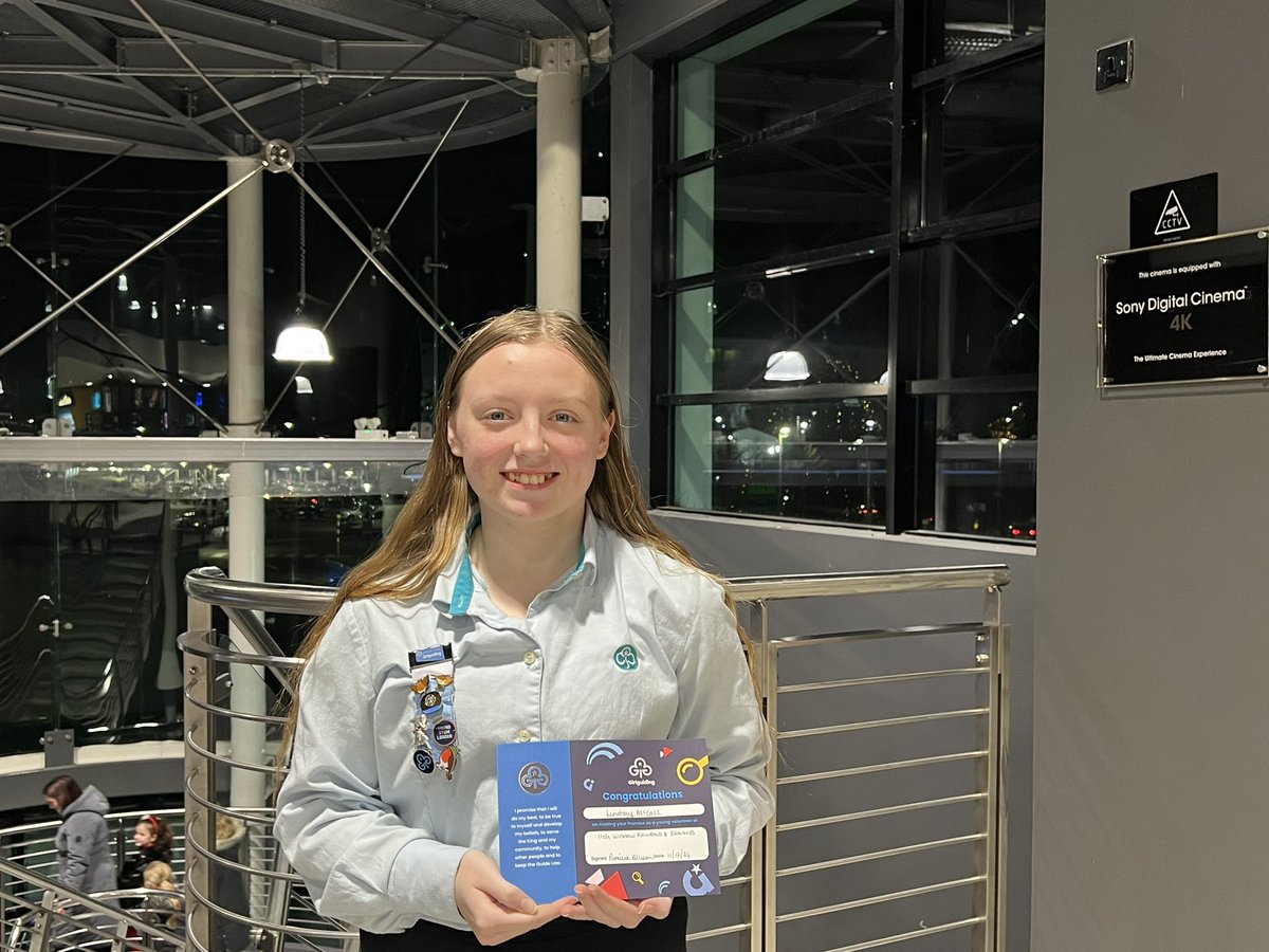 11thWishaw's tweet photo. Congratulations to our Young Leader Lindsay on making her promise after watching Moana 2.  As a Brownie she made her promise after watching Moana &amp; is now known in Rainbows as Moana!
👏 
@GirlguidingScot @GuidingSouth @vuecinemas https://t.co/mmhl9AyDws