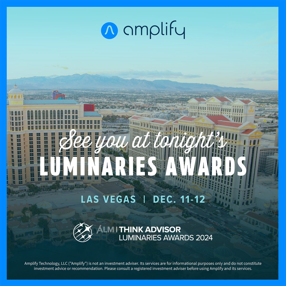 AmplifyPlatform's tweet photo. Viva Las Vegas! Will we see you all dressed up at the Luminaries Awards tonight?

We’re thrilled to be a finalist for the “Unified (All-in-One) Systems Firm Award – Innovation” category and hope to bring some hardware back to Phoenix. 🏆􈡟􈡠
􈡡
#LuminariesAwards #WealthTech https://t.co/WhIfG3vUhO