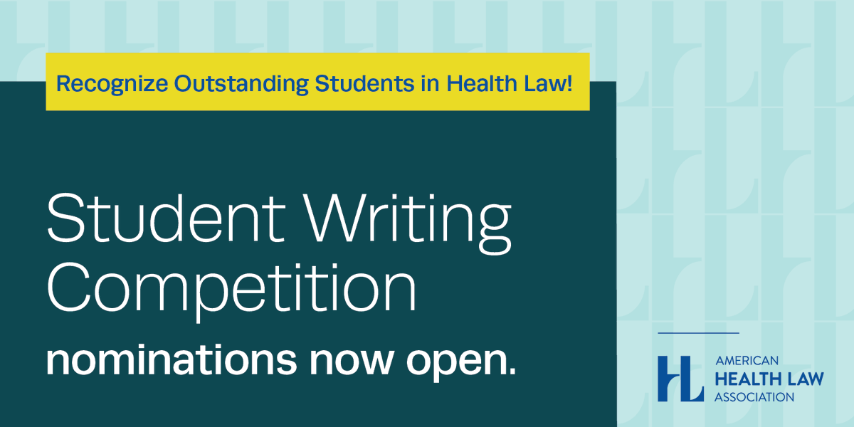 ajmarkenson's tweet photo. AHLA invites nominations for its Student Writing Competition, offering student scholars the opportunity to contribute to health law discourse. The winning paper receives $500 and publication on AHLA's website, reaching thousands of health law professionals.

Professors… https://t.co/28tMJaetxI