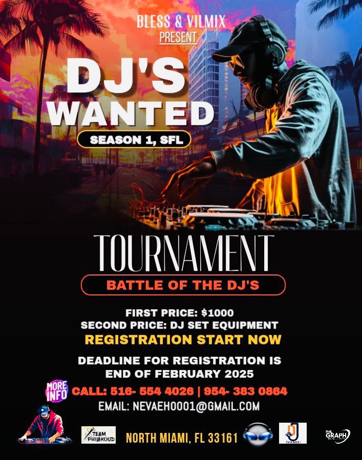 djvilmix's tweet photo. Tournament Battle of the DJs coming up in March 2025 $100 sign up fee for all DJ’s. If you would like to sign up please call or message 516-554-4026 or 954-383-0864 SEE YOU ALL THERE ….#dj #djbattle #djcompetition #djtournament #miami #fortlauderdale https://t.co/vIq70iHnEt