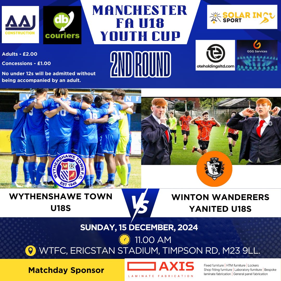 JuniorsWtfc's tweet photo. Our U18s welcome Winton Wanderers Yanited U18s at the Ericstan this Sunday in The Manchester FA U18 Youth County Cup.

We have been inundated with enquiries about the game so we are happy to share the confirmed details below.

The clubhouse, bar and Kingys Kafe will be open. https://t.co/1GmtPrDOp3